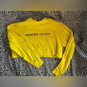 Wasted Youth Yellow Long Sleeve Crop Top Tee Women’s size small